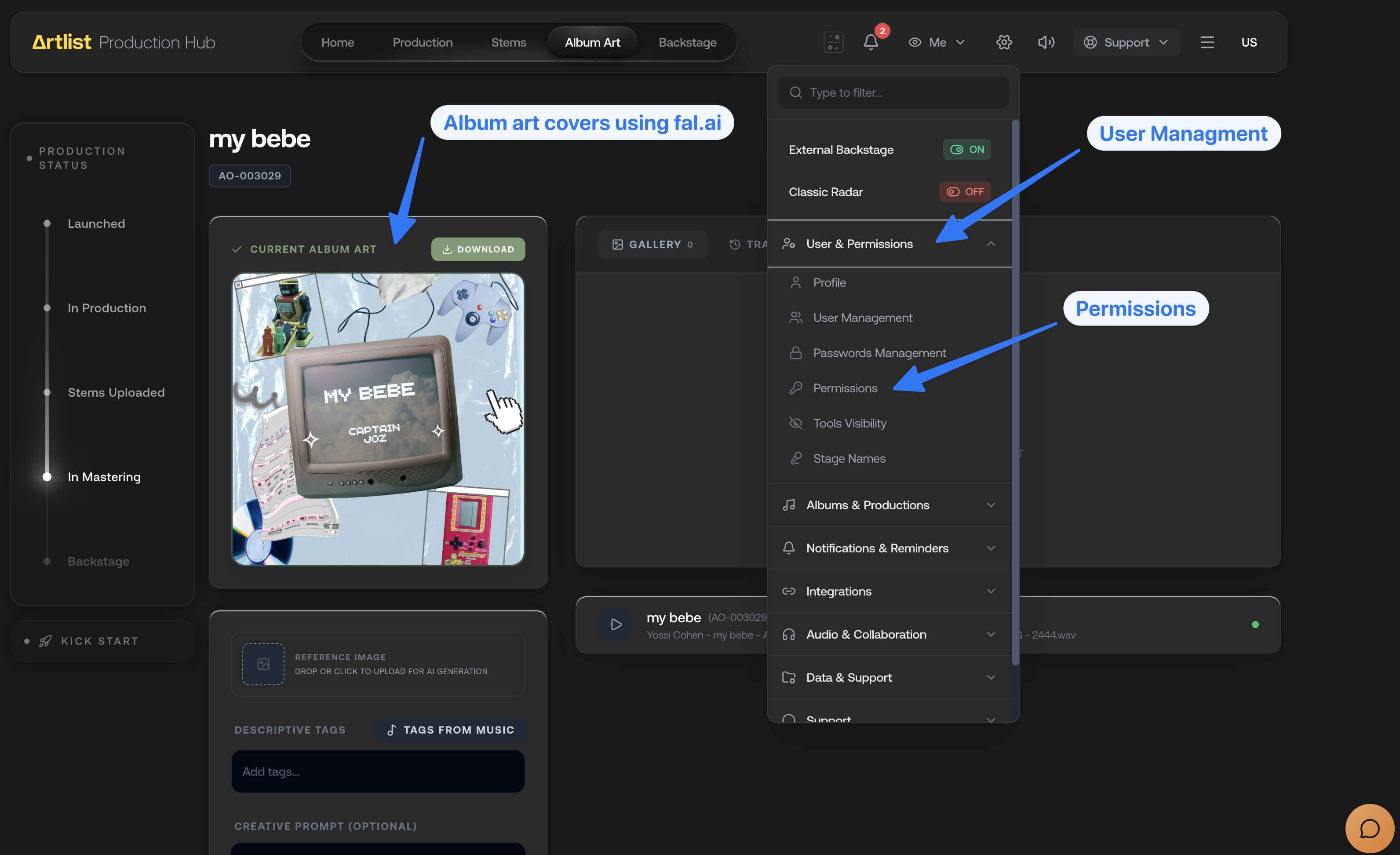 Screen 4: settings and permissions